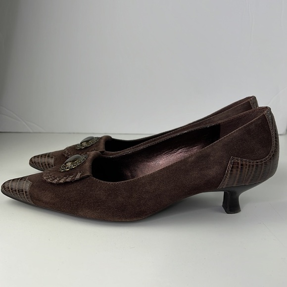 Vintage Daniel Hechter pointed toe brushed suede pump heel shoe - Picture 5 of 10